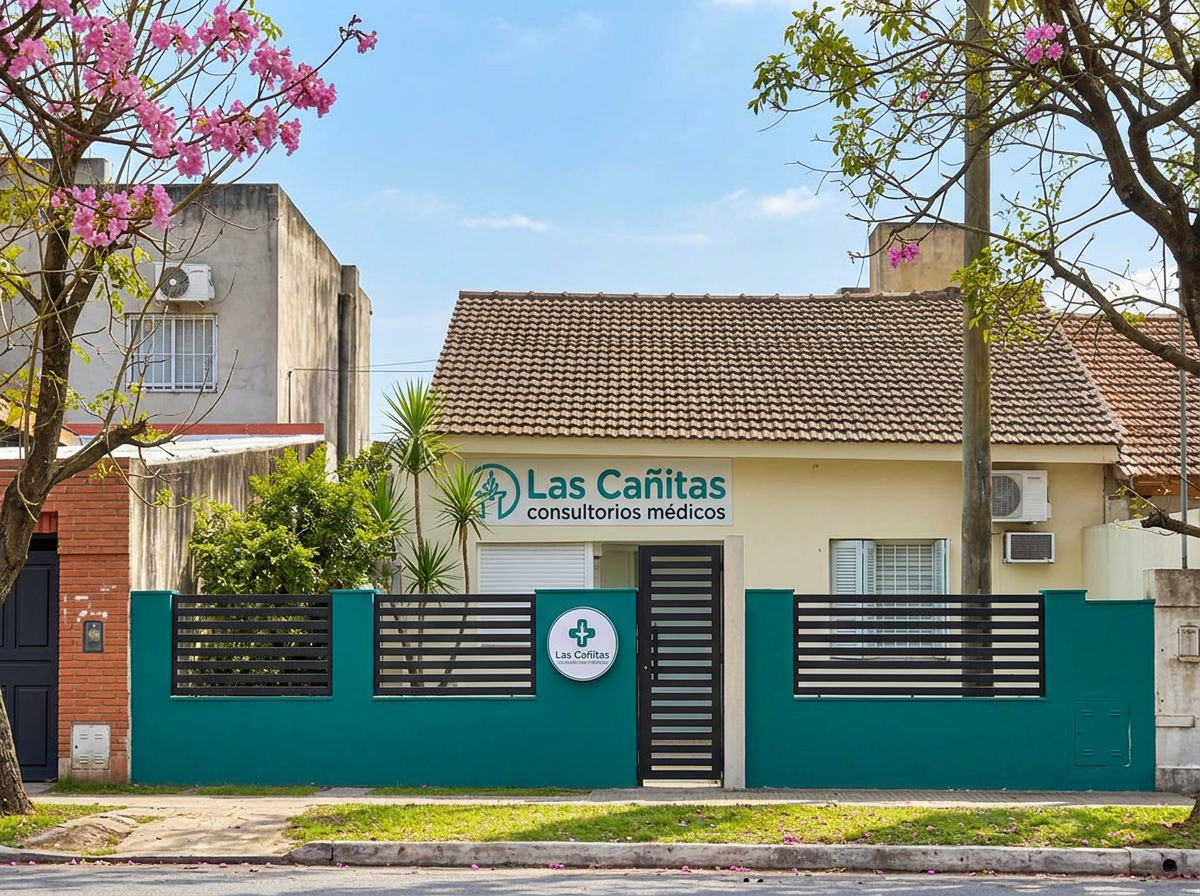Fachada del Centro Médico Las Cañitas desde la vereda de enfrente